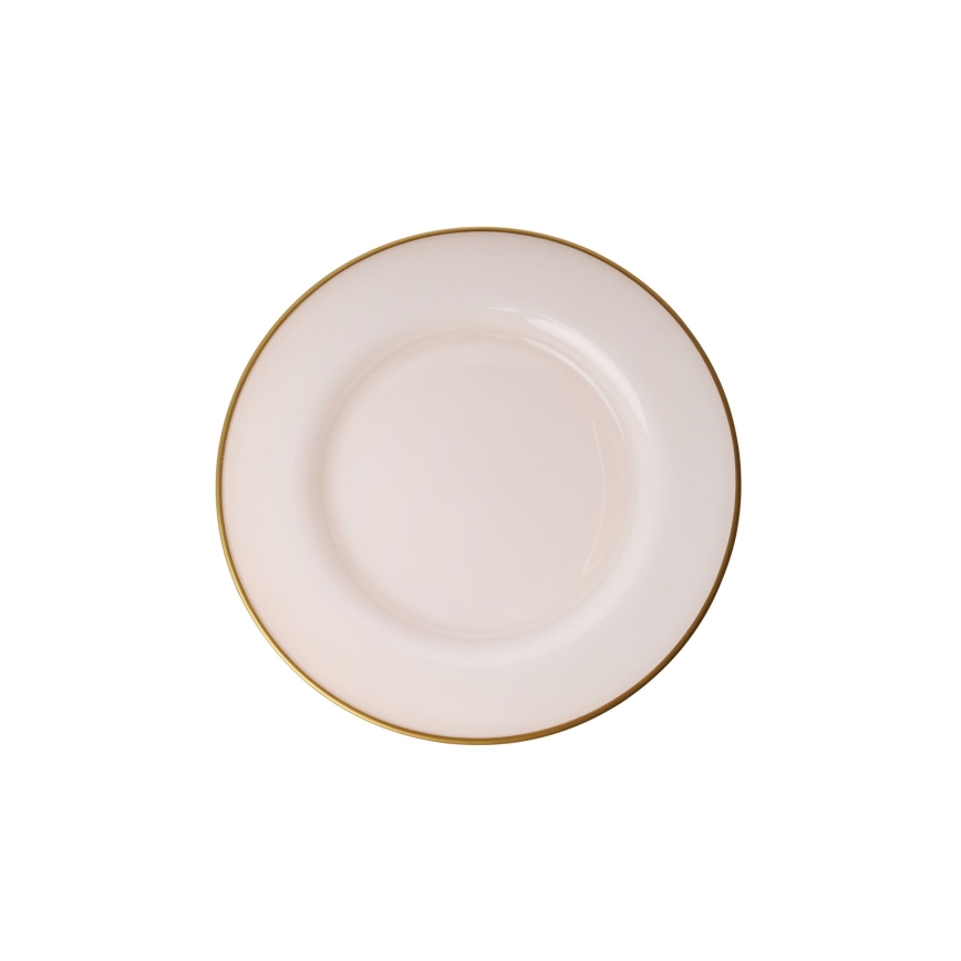 Juego de vajilla de porcelana de 18 piezas, beige con detalles dorados