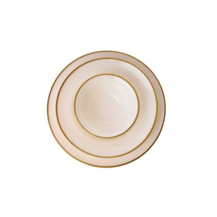 Juego de vajilla de porcelana de 18 piezas, beige con detalles dorados