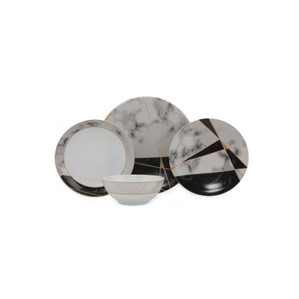 Juego de vajilla de porcelana de 24 piezas, disponible en negro, blanco o dorado