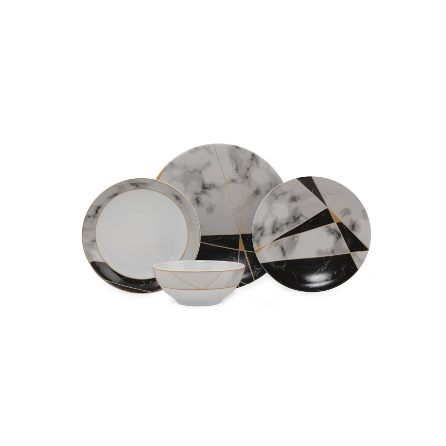 Juego de vajilla de porcelana de 24 piezas, disponible en negro, blanco o dorado
