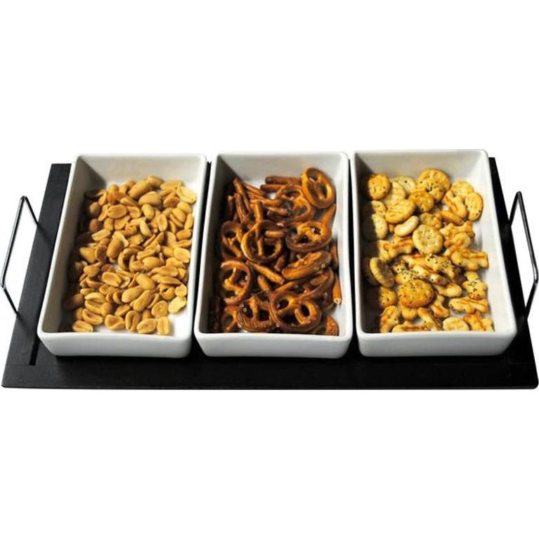 Juego TORO de 3 cuencos con bandeja, en cerámica y madera