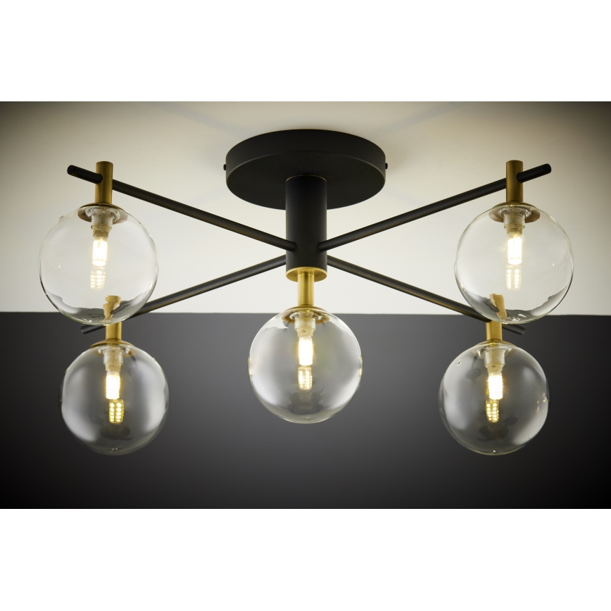Jupiter 2035 - Lámpara de techo FIGARO 5xG9/10W/230V negro/dorado/beige/transparente