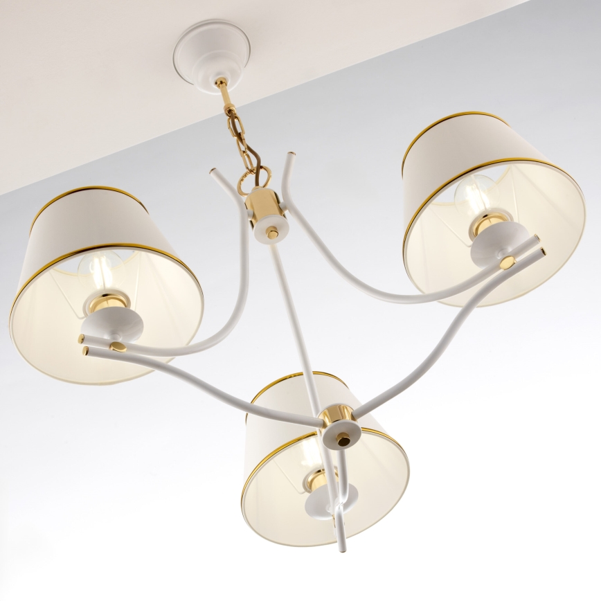 Jupiter 2085 - Lámpara colgante con cadena SAMBA 3xE27/15W/230V blanco/dorado
