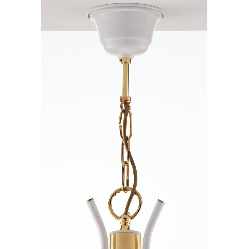 Jupiter 2085 - Lámpara colgante con cadena SAMBA 3xE27/15W/230V blanco/dorado