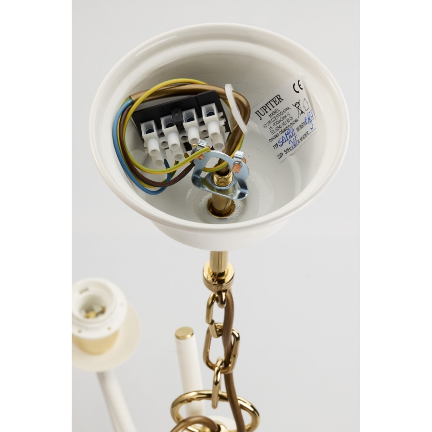 Jupiter 2085 - Lámpara colgante con cadena SAMBA 3xE27/15W/230V blanco/dorado