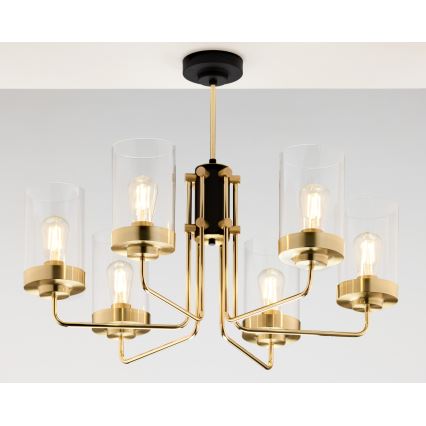 Jupiter 2089 - Lámpara colgante con varilla RAMIREZ 6xE27/15W/230V oro/negro