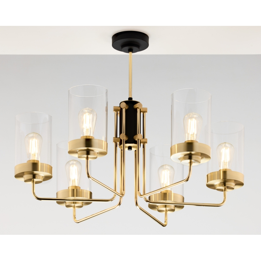 Jupiter 2089 - Lámpara colgante con varilla RAMIREZ 6xE27/15W/230V oro/negro