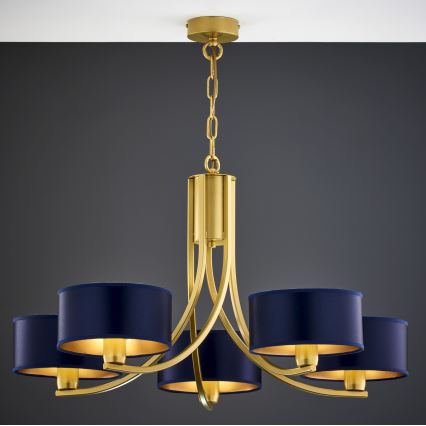 Jupiter 2094 - Lámpara colgante con cadena ARTHUR 5xE27/15W/230V azul/dorado