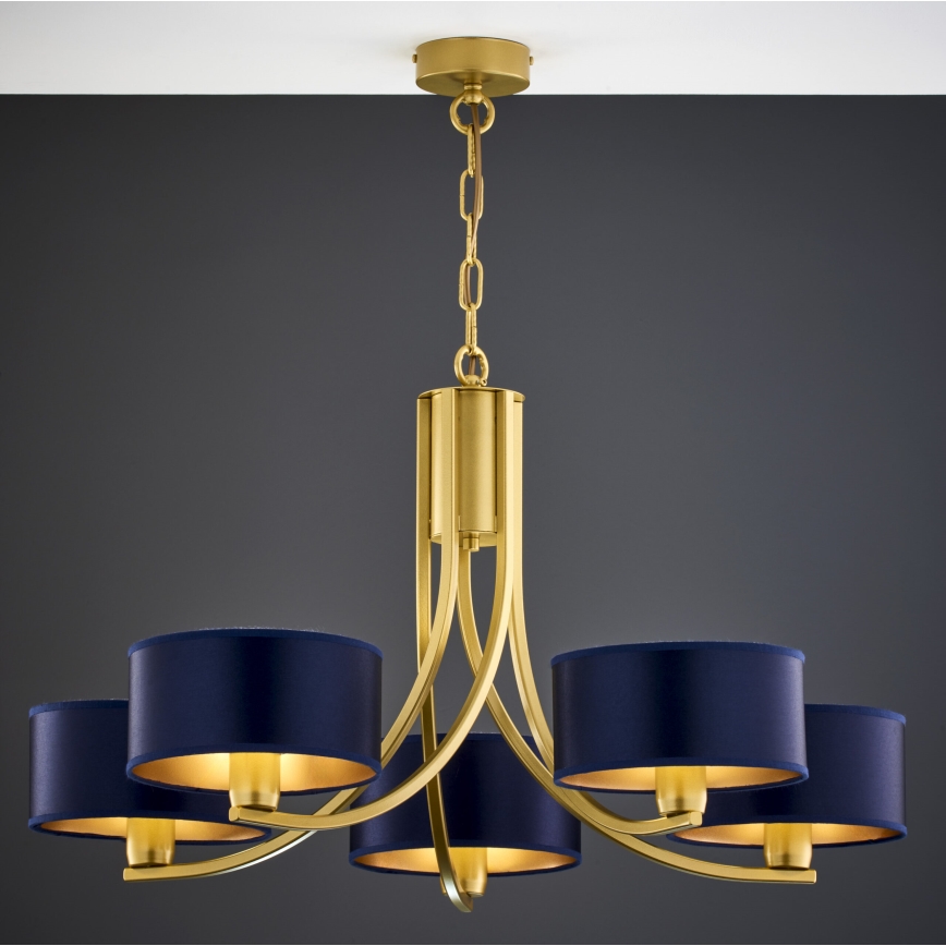 Jupiter 2094 - Lámpara colgante con cadena ARTHUR 5xE27/15W/230V azul/dorado