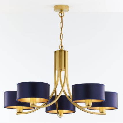 Jupiter 2094 - Lámpara colgante con cadena ARTHUR 5xE27/15W/230V azul/dorado