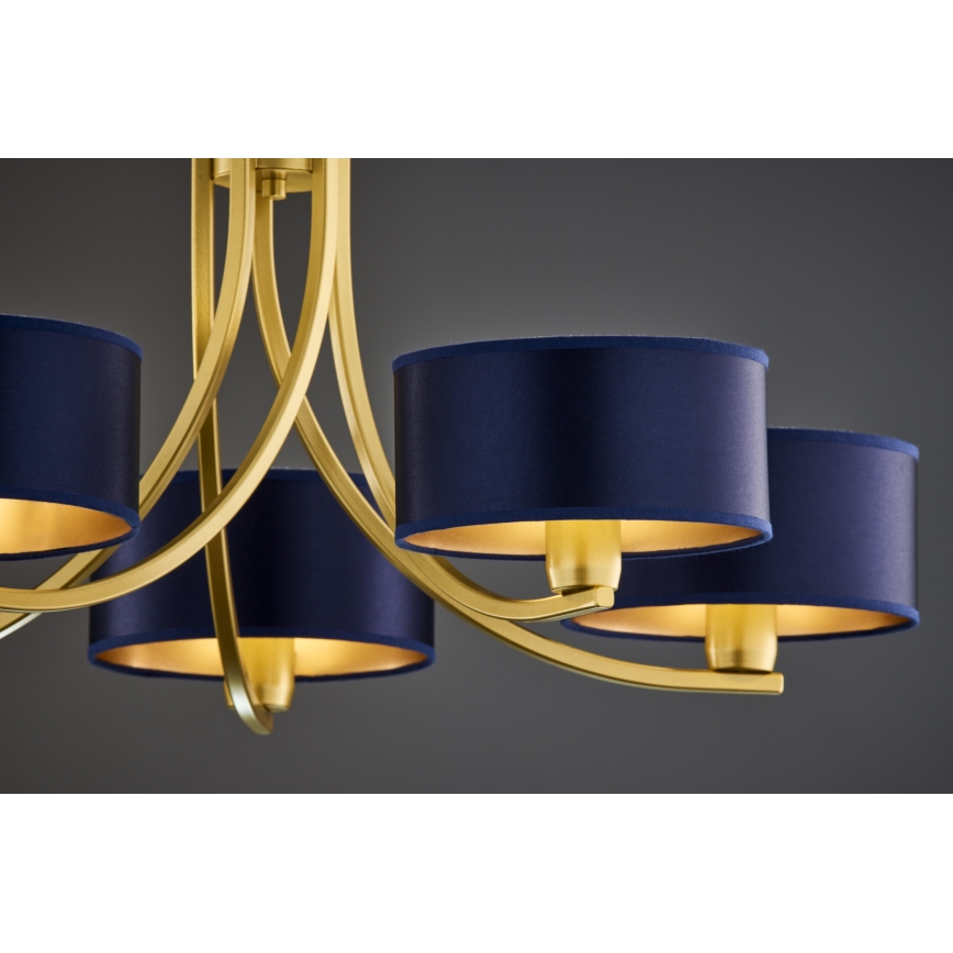 Jupiter 2094 - Lámpara colgante con cadena ARTHUR 5xE27/15W/230V azul/dorado