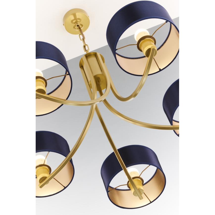 Jupiter 2094 - Lámpara colgante con cadena ARTHUR 5xE27/15W/230V azul/dorado