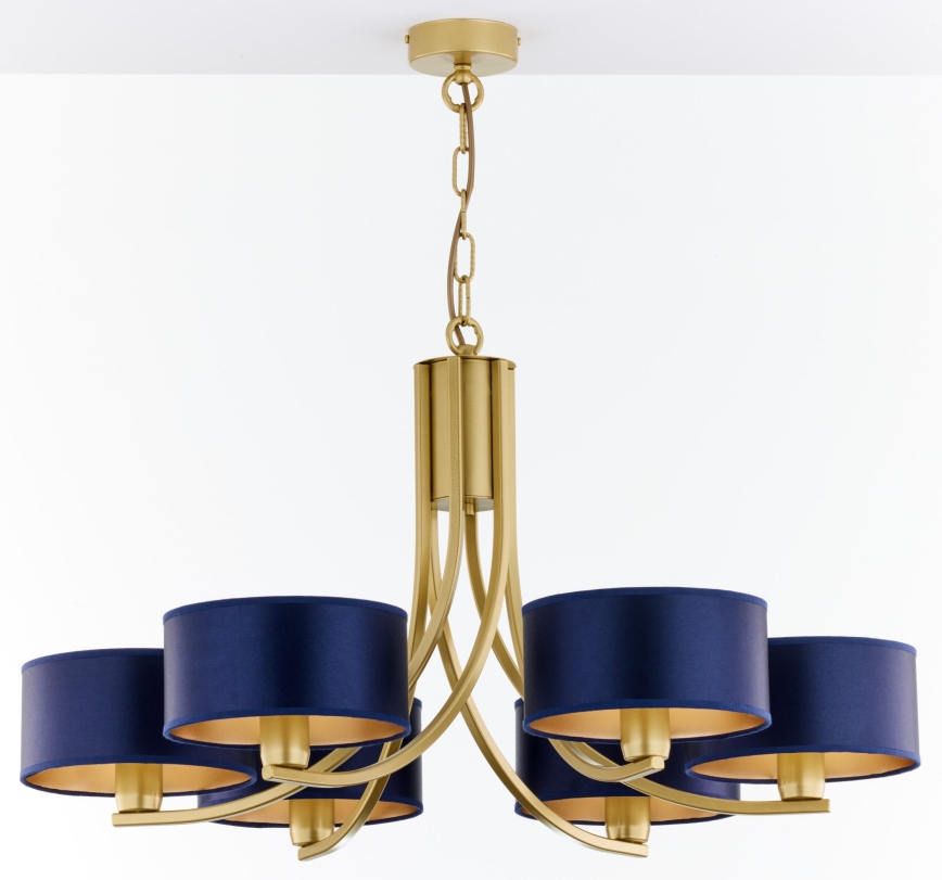 Jupiter 2095 - Lámpara colgante con cadena ARTHUR 6xE27/15W/230V azul/dorado