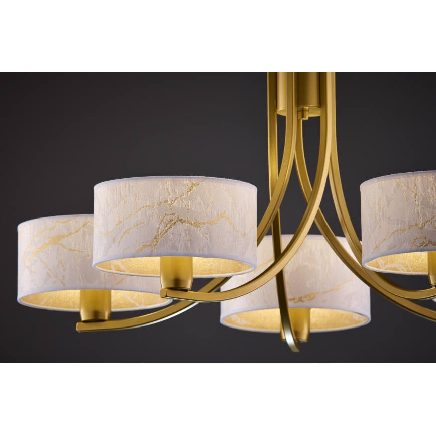 Jupiter 2097 - Lámpara colgante con cadena ARTHUR 5xE27/15W/230V blanca/dorada/decoración efecto mármol