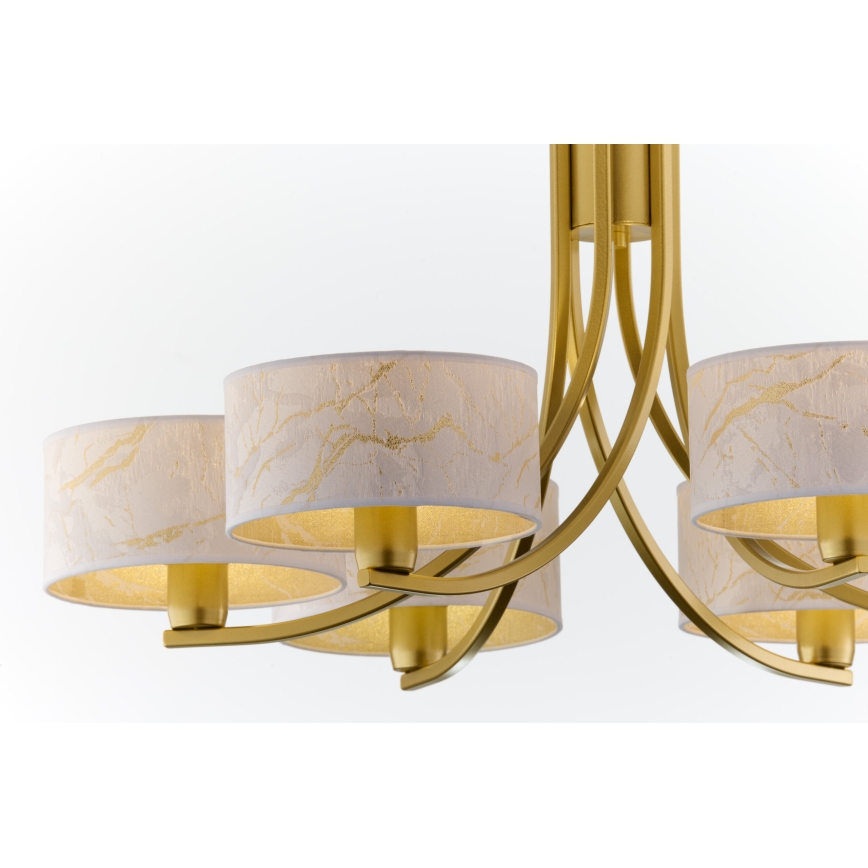Jupiter 2098 - Lámpara colgante con cadena ARTHUR 6xE27/15W/230V blanca/dorada con decoración de mármol