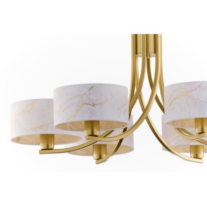 Jupiter 2098 - Lámpara colgante con cadena ARTHUR 6xE27/15W/230V blanca/dorada con decoración de mármol