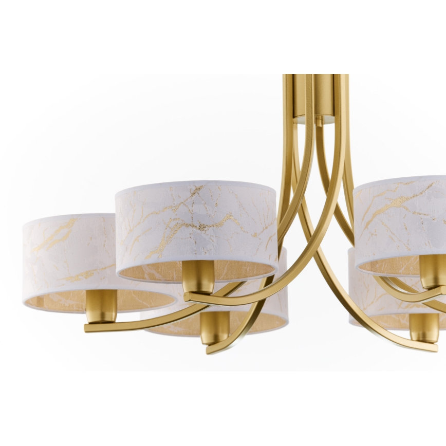 Jupiter 2098 - Lámpara colgante con cadena ARTHUR 6xE27/15W/230V blanca/dorada con decoración de mármol
