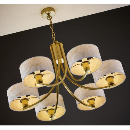 Jupiter 2098 - Lámpara colgante con cadena ARTHUR 6xE27/15W/230V blanca/dorada con decoración de mármol