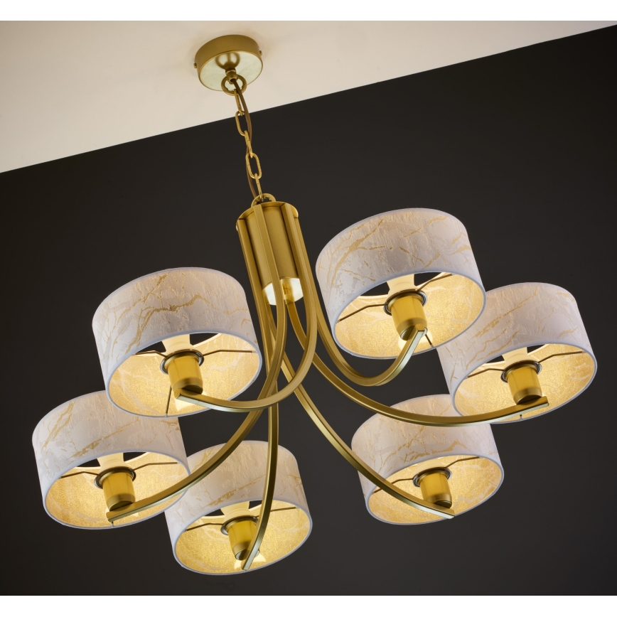 Jupiter 2098 - Lámpara colgante con cadena ARTHUR 6xE27/15W/230V blanca/dorada con decoración de mármol