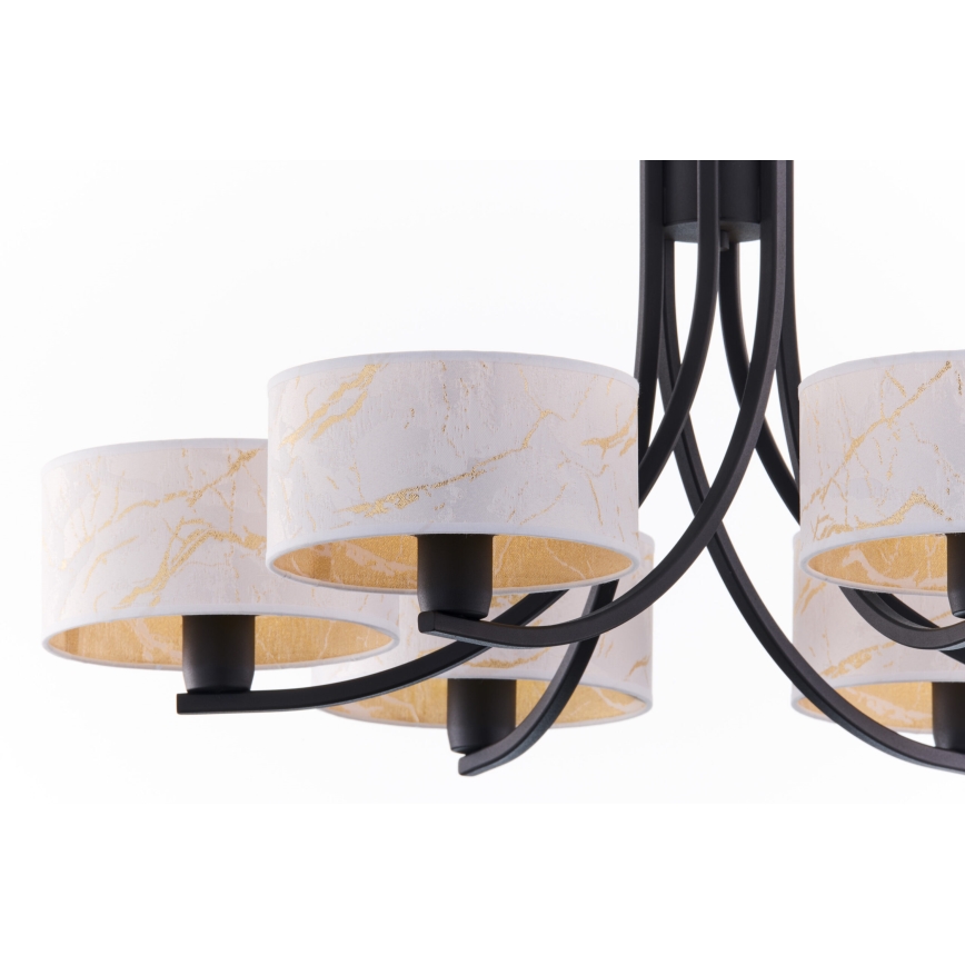 Jupiter 2105 - Lámpara colgante con cadena ARTHUR 6xE27/15W/230V blanco/negro/efecto mármol
