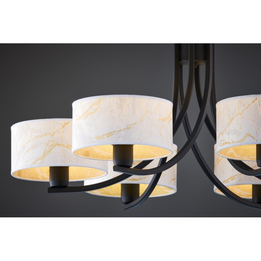 Jupiter 2105 - Lámpara colgante con cadena ARTHUR 6xE27/15W/230V blanco/negro/efecto mármol