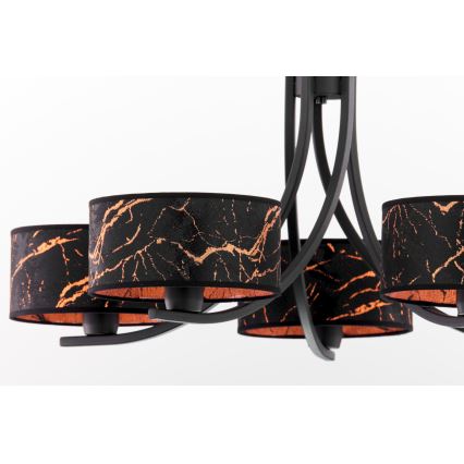 Jupiter 2107 - Lámpara colgante en cadena ARTHUR 5xE27/15W/230V negra/naranja/con acabado tipo mármol