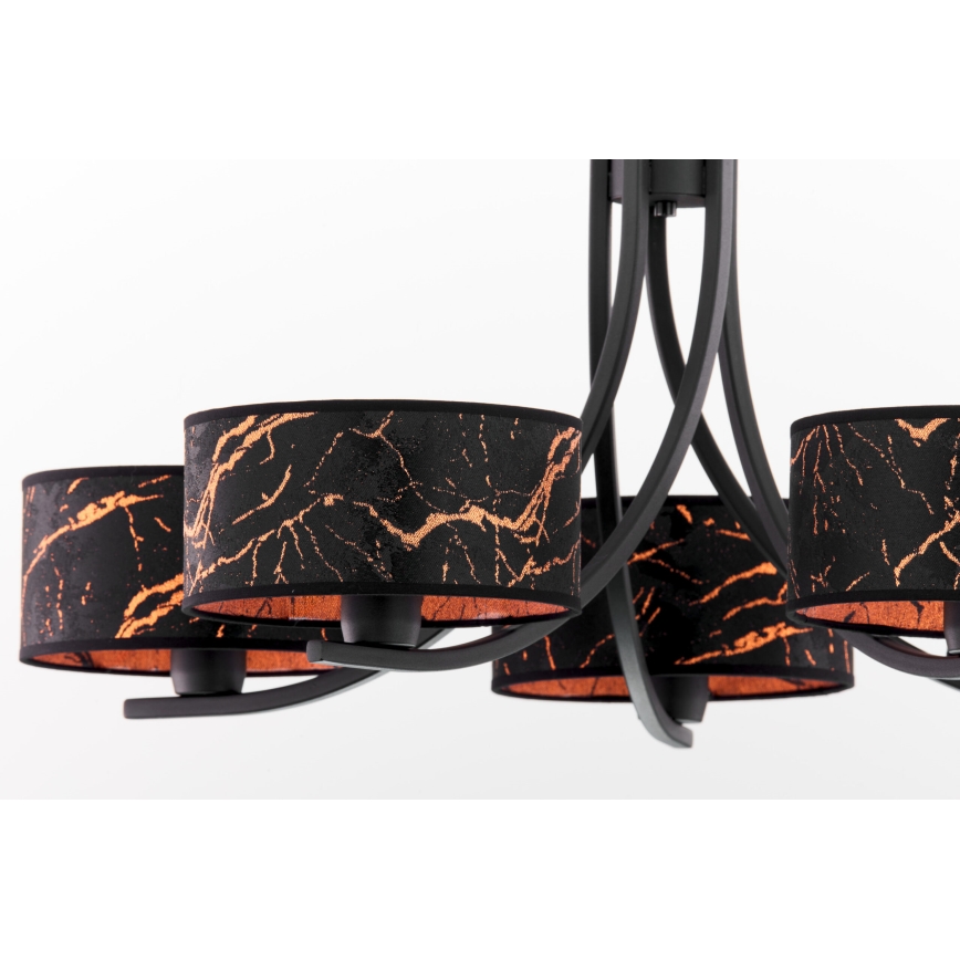Jupiter 2107 - Lámpara colgante en cadena ARTHUR 5xE27/15W/230V negra/naranja/con acabado tipo mármol