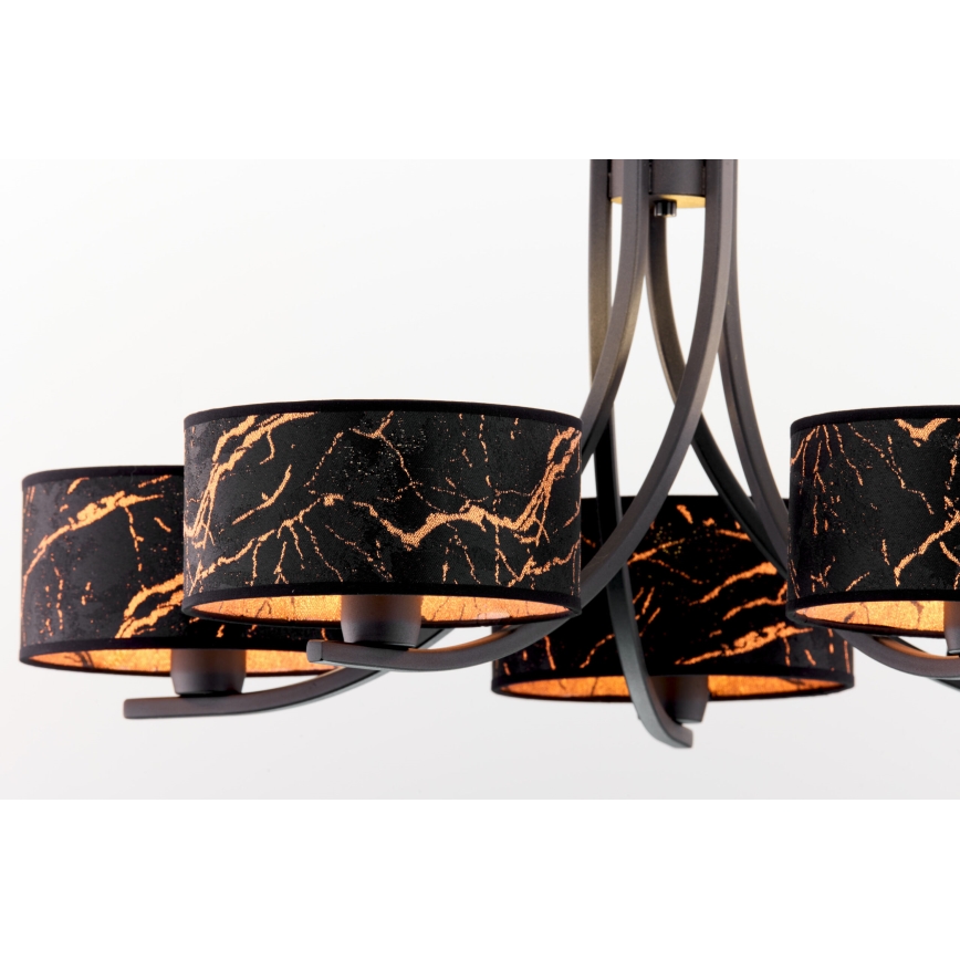 Jupiter 2107 - Lámpara colgante en cadena ARTHUR 5xE27/15W/230V negra/naranja/con acabado tipo mármol