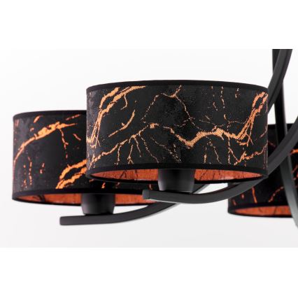 Jupiter 2107 - Lámpara colgante en cadena ARTHUR 5xE27/15W/230V negra/naranja/con acabado tipo mármol