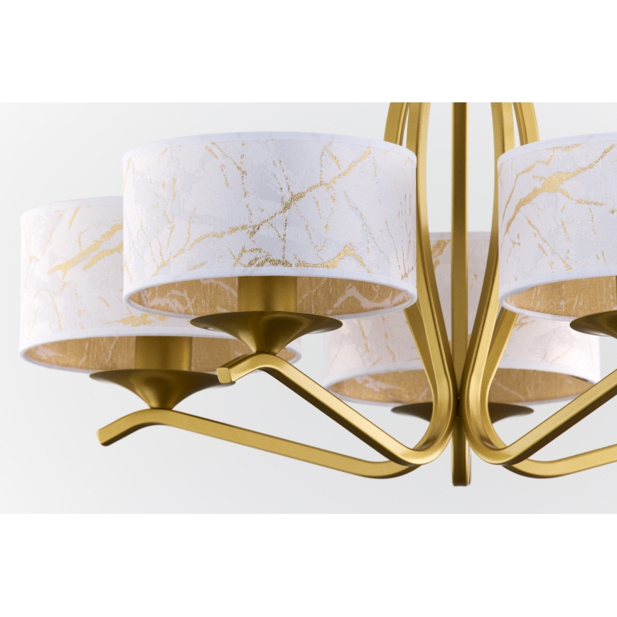 Jupiter 2110 - Lámpara colgante con varilla KASZMIR 5xE27/15W/230V blanco/dorado/efecto mármol