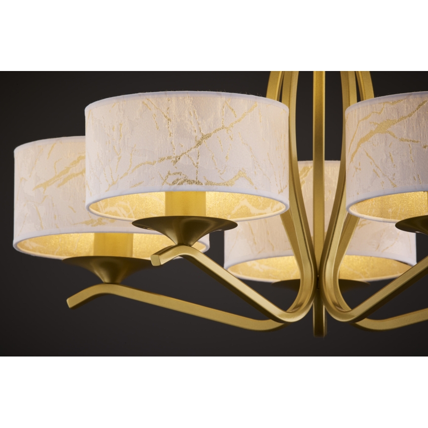 Jupiter 2110 - Lámpara colgante con varilla KASZMIR 5xE27/15W/230V blanco/dorado/efecto mármol