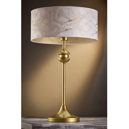 Jupiter 2112 - Lámpara de sobremesa KASZMIR 1xE27/15W/230V blanca/dorada/decoración de mármol
