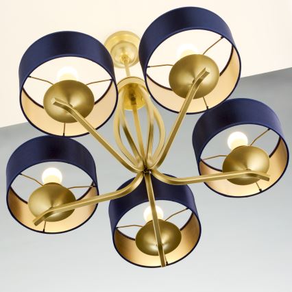 Jupiter 2114 - Lámpara de techo con barra KASZMIR 5xE27/15W/230V azul/dorado