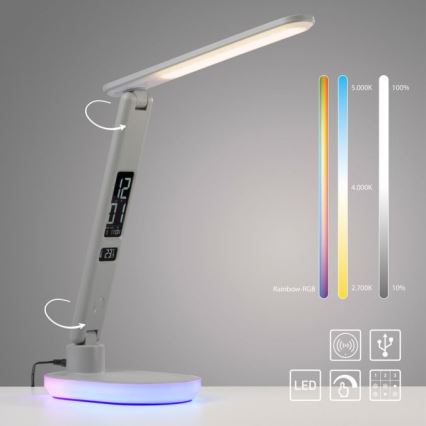 JUST LIGHT. 11018-16 - Lámpara de mesa táctil regulable LED RGBW con carga inalámbrica TINA LED/4W/230V blanca