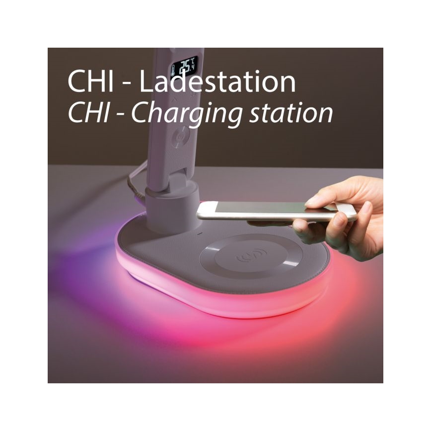 JUST LIGHT. 11018-16 - Lámpara de mesa táctil regulable LED RGBW con carga inalámbrica TINA LED/4W/230V blanca