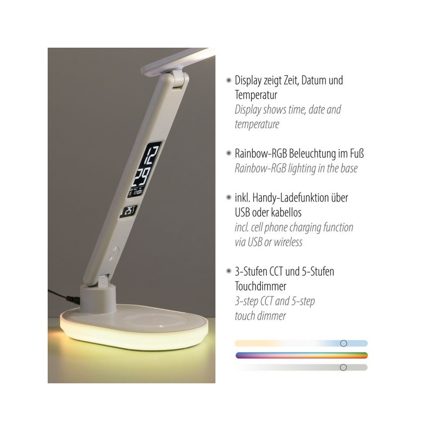 JUST LIGHT. 11018-16 - Lámpara de mesa táctil regulable LED RGBW con carga inalámbrica TINA LED/4W/230V blanca