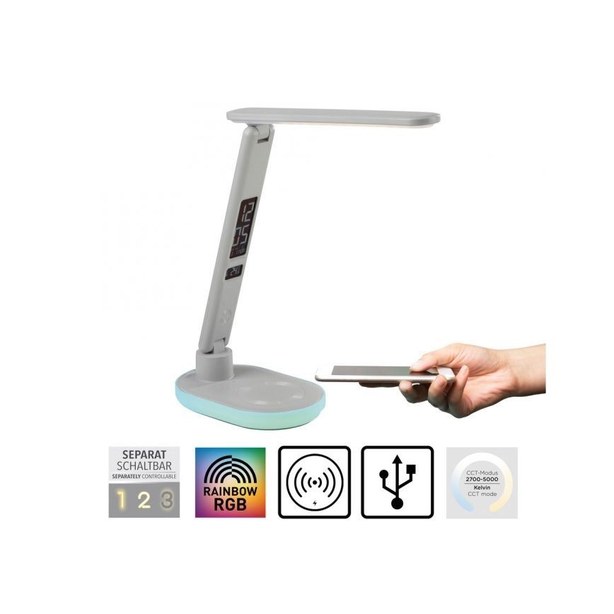 JUST LIGHT. 11018-16 - LED RGBW Lámpara de mesa táctil regulable con carga inalámbrica TINA LED/4W/230V blanca