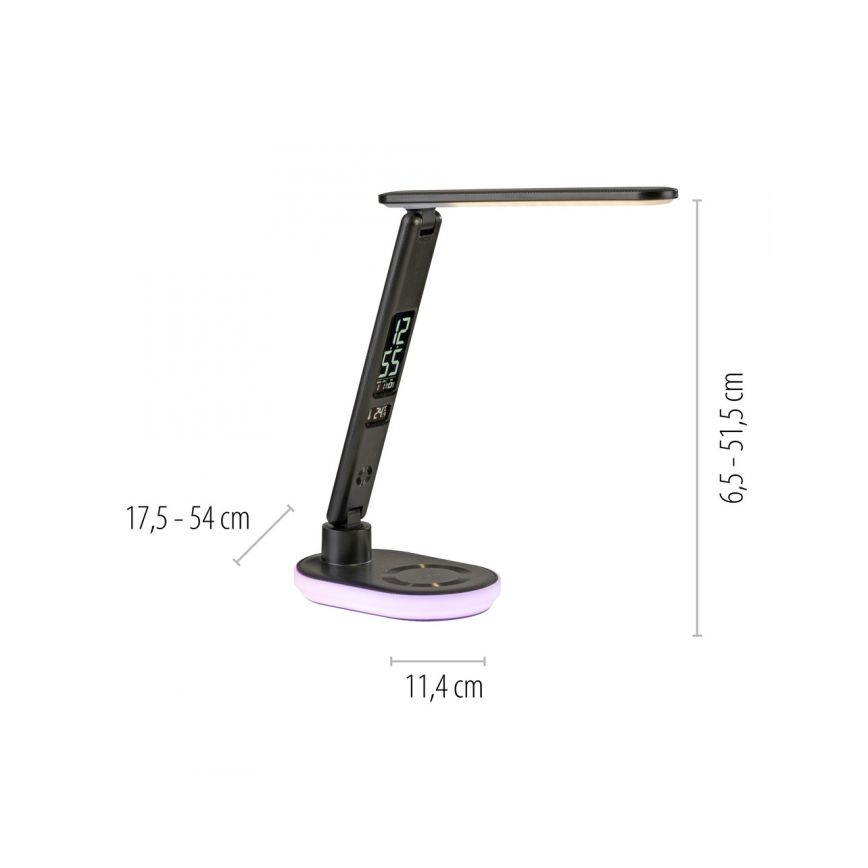 JUST LIGHT. 11018-18 - Lámpara de sobremesa táctil regulable LED RGBW con carga inalámbrica TINA LED/4W/230V, negra