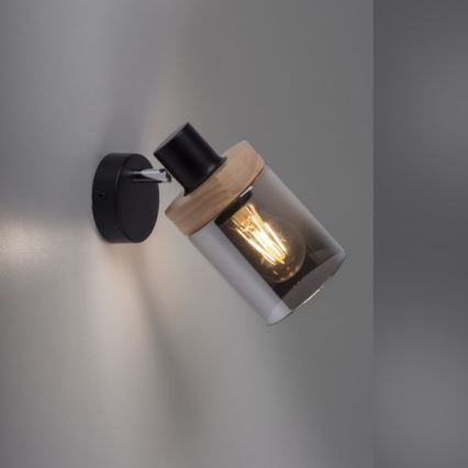 JUST LIGHT. 11311-18 - Foco de pared PASQUAL 1xE27/40W/230V negro/árbol de caucho