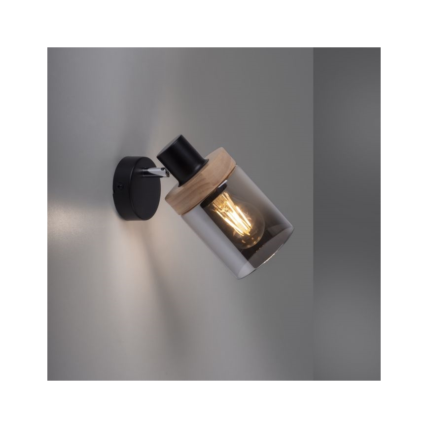 JUST LIGHT. 11311-18 - Foco de pared PASQUAL 1xE27/40W/230V negro/árbol de caucho