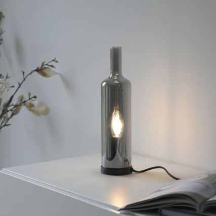 JUST LIGHT. 14006-25 - Lámpara de mesa BOTTLE 1xE14/25W/230V negra/ahumada