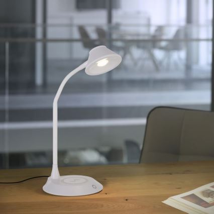 JUST LIGHT. 14414-16 - Lámpara de mesa táctil flexible regulable con carga inalámbrica PUCKI LED/4,5W/230V blanca
