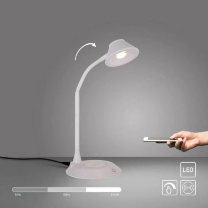 JUST LIGHT. 14414-16 - Lámpara de mesa táctil flexible regulable con carga inalámbrica PUCKI LED/4,5W/230V blanca