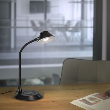 JUST LIGHT. 14414-18 - Lámpara de mesa táctil flexible regulable con carga inalámbrica PUCKI LED/4,5W/230V negra