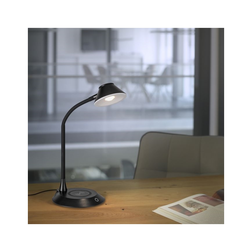 JUST LIGHT. 14414-18 - Lámpara de mesa táctil flexible regulable con carga inalámbrica PUCKI LED/4,5W/230V negra