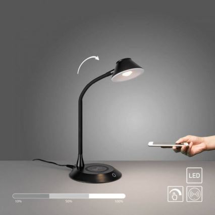 JUST LIGHT. 14414-18 - Lámpara de mesa táctil flexible regulable con carga inalámbrica PUCKI LED/4,5W/230V negra