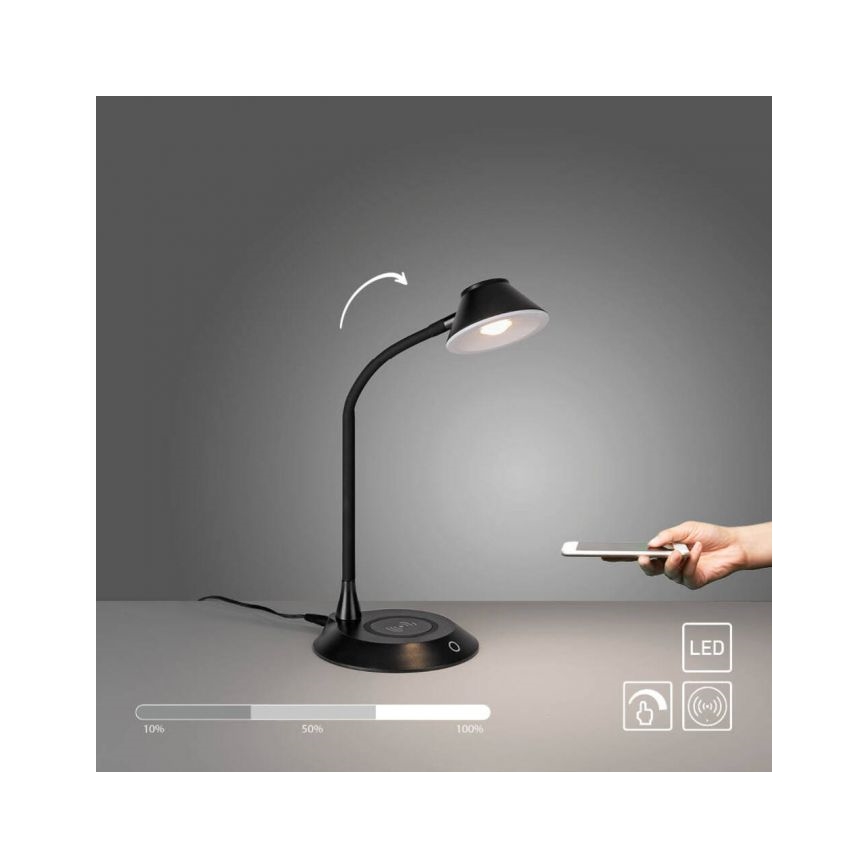 JUST LIGHT. 14414-18 - Lámpara de mesa táctil flexible regulable con carga inalámbrica PUCKI LED/4,5W/230V negra