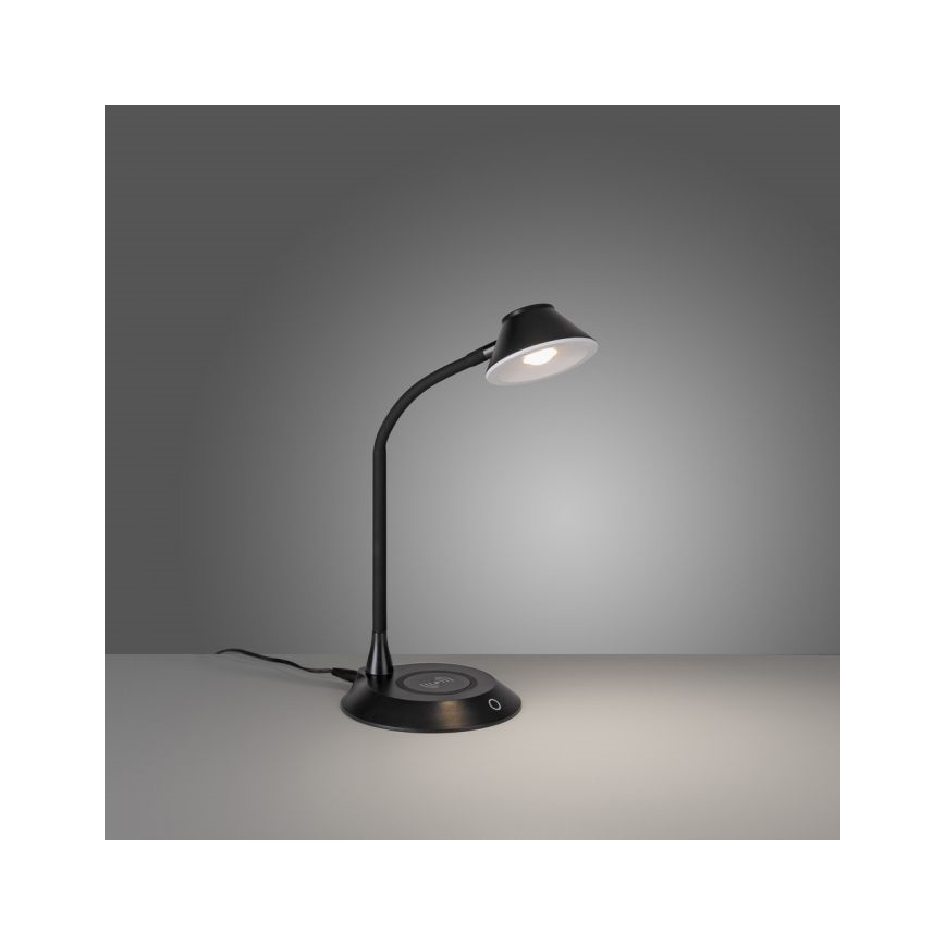 JUST LIGHT. 14414-18 - Lámpara de mesa táctil flexible regulable con carga inalámbrica PUCKI LED/4,5W/230V negra