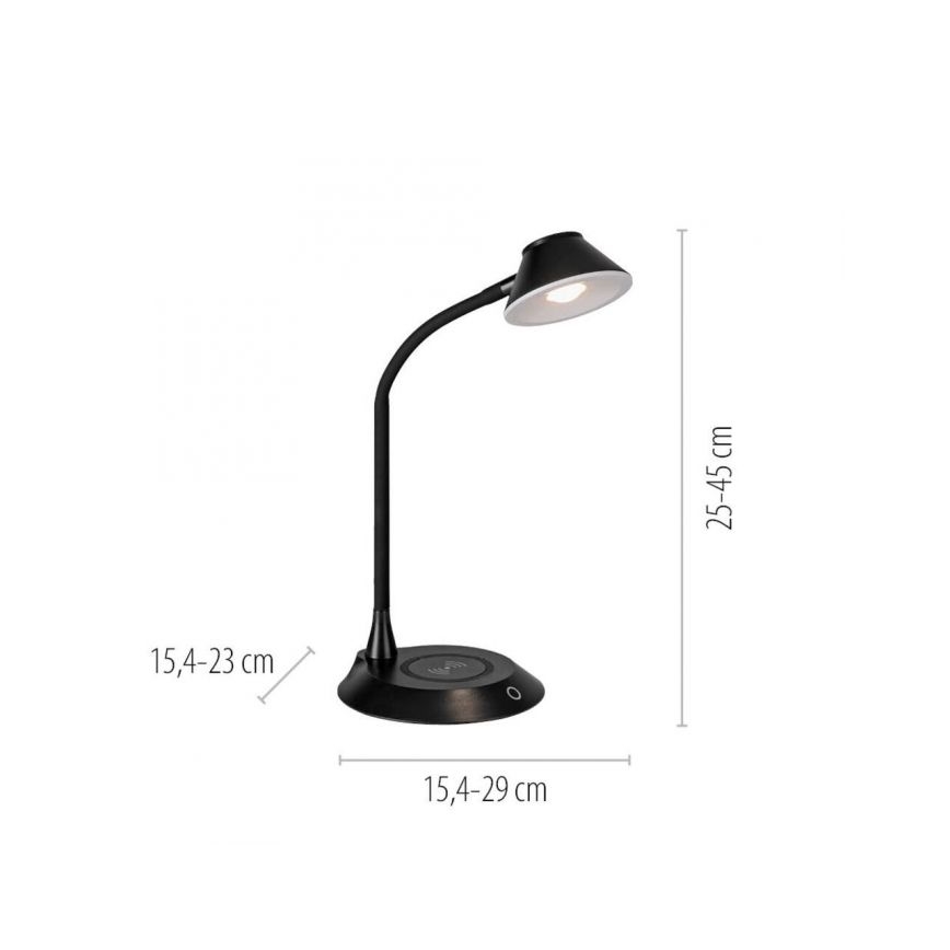 JUST LIGHT. 14414-18 - Lámpara de mesa táctil flexible regulable con carga inalámbrica PUCKI LED/4,5W/230V negra