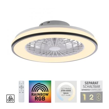 JUST LIGHT. 14447-18 - Ventilador de techo LED RGBW regulable con luz LENO LED/44W/230V 3000-6500K diámetro 48,6 cm blanco + mando a distancia